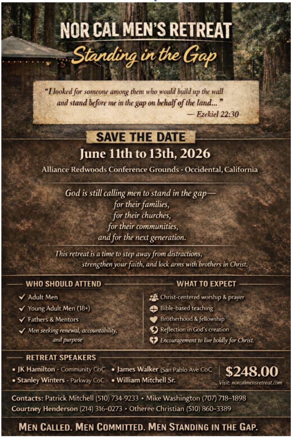 Nor-Cal Bay Area Men's Retreat flyer for June 11 through June 13, 2026